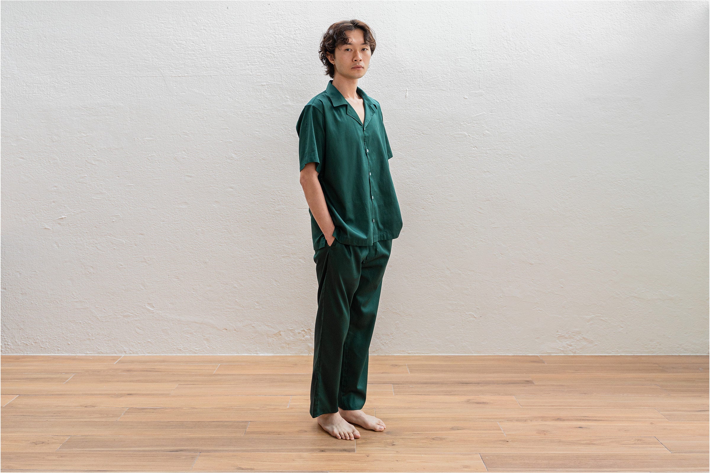organic-cotton-mens-loungewear-shirt-in-forest-colour-with-organic-cotton-mens-forest-lounge-pants-by-sojao