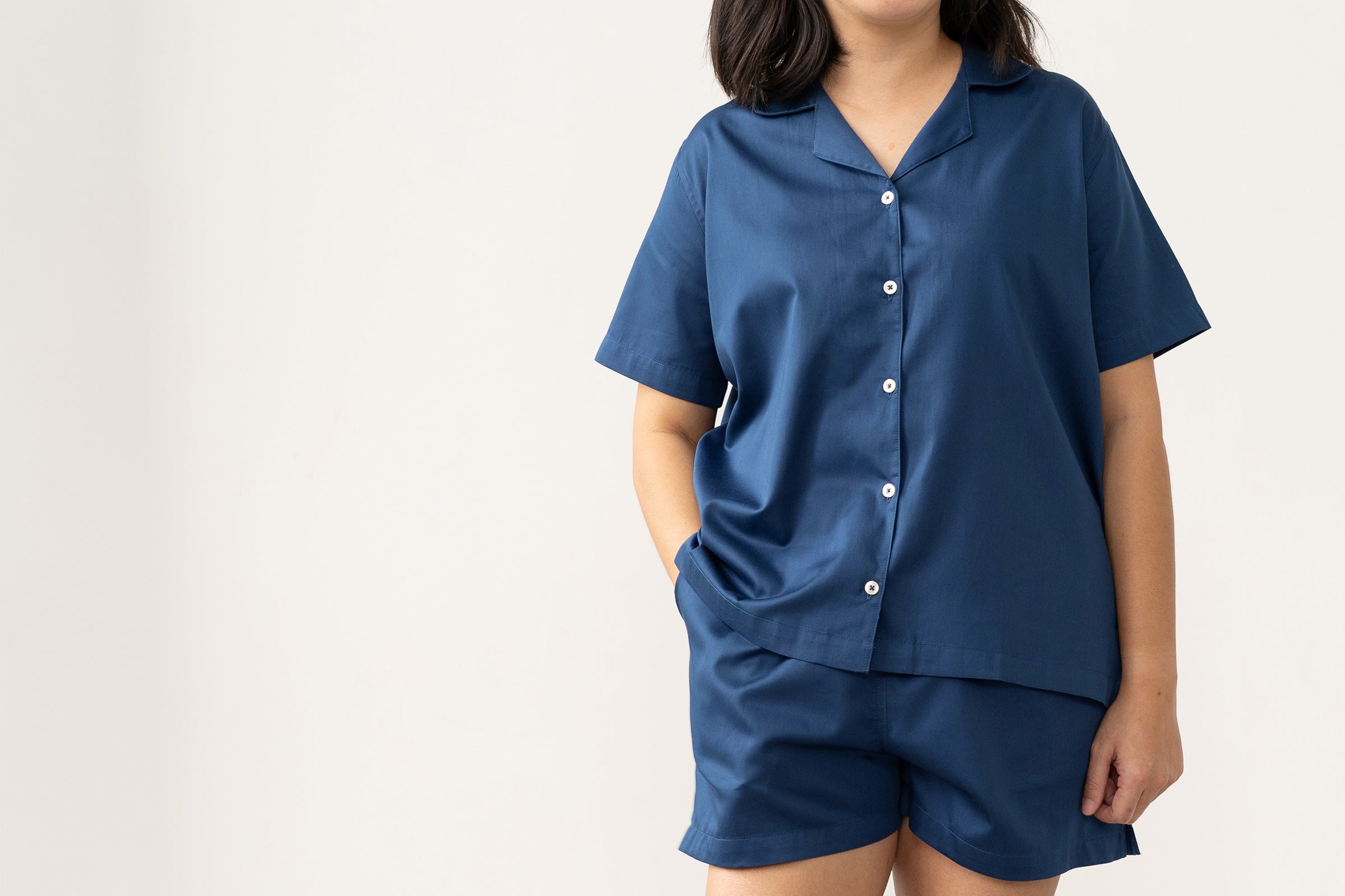 organic-cotton-womens-loungewear-shirt-in-navy-colour-with-organic-cotton-womens-navy-loungewear-shorts-by-sojao